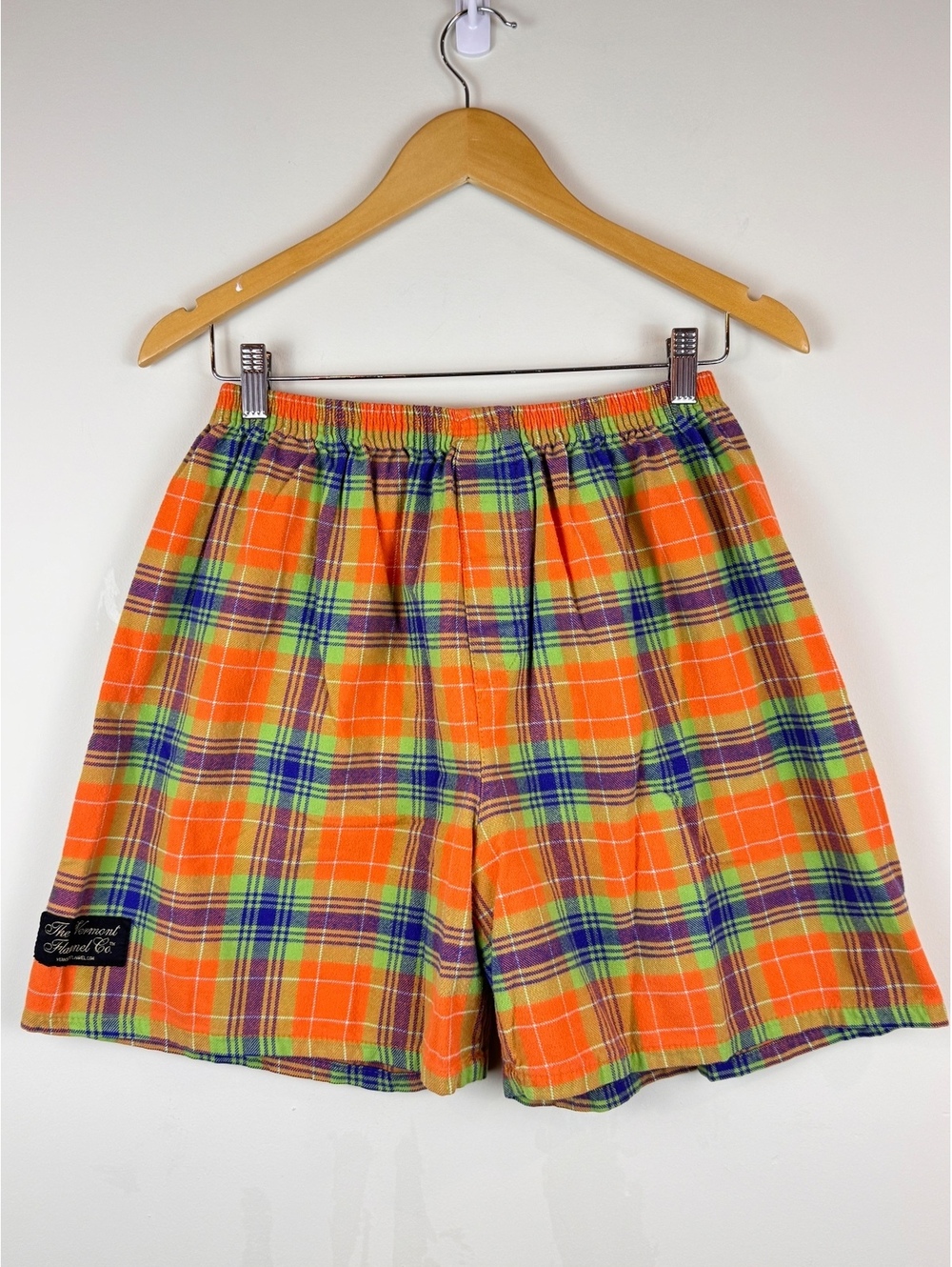 The Vermont Flannel Co Vintage Plaid Flannel Boxer Lounge Shorts Orange USA